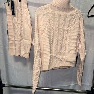 Lulu's Soft Peach color  Cable Knit Turtleneck Sweater & skirt combo